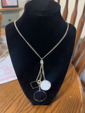 Gold-Tone Multi Pendant Necklace with White Marble Accent